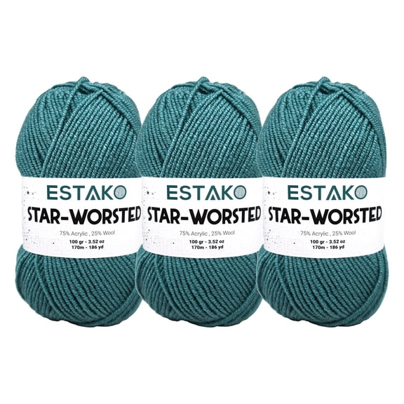 Estako Star-Worsted Yarn - (3 Skeins Pack) - 75% Acrylic 25% Wool - Soft Medium Weight #4 - (3 x 3.52 oz / 3 x 186 yds) - Crochet & Knitting Yarn ( 44066 - Aqua Green )