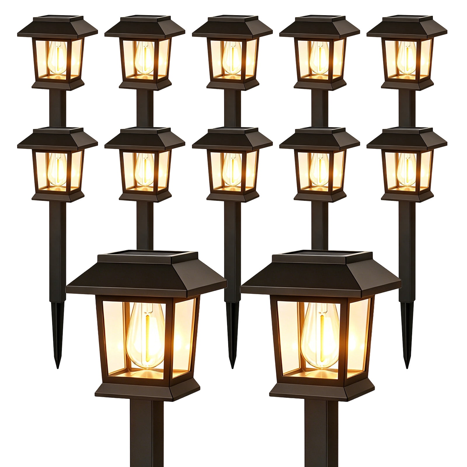 MAGGIFT 12-Pack Solar Pathway Lights – Warm White LED Garden Stakes, IP44 Waterproof Auto-On/Off For Patio, Yard, Driveway & Walkway Decor