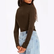 Yteetum Women's Mock Neck Long Sleeve Tops Oversized Turtleneck Slim Thermal Tight Underwear Long Sleeve T Shirts Womens Casusal Solid Plus Size Base Layer Loose Comfy Tees Shirt Fall Spring Clothes