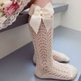 thumbnail image 4 of Calcetines hasta la rodilla de malla para bebé, medias finas de algodón peinado con lazo de princesa para niña recién nacida, primavera y verano, 4 of 4