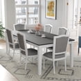 thumbnail image 3 of Harper & Bright Designs Rustic Extendable Dining Table Set for 6, 7 Pieces Rectangle Dining Table with 6 Upholstered Chairs, Kitchen Table Set with 2 Built-in Drawers, Dark Gray, White, 3 of 17