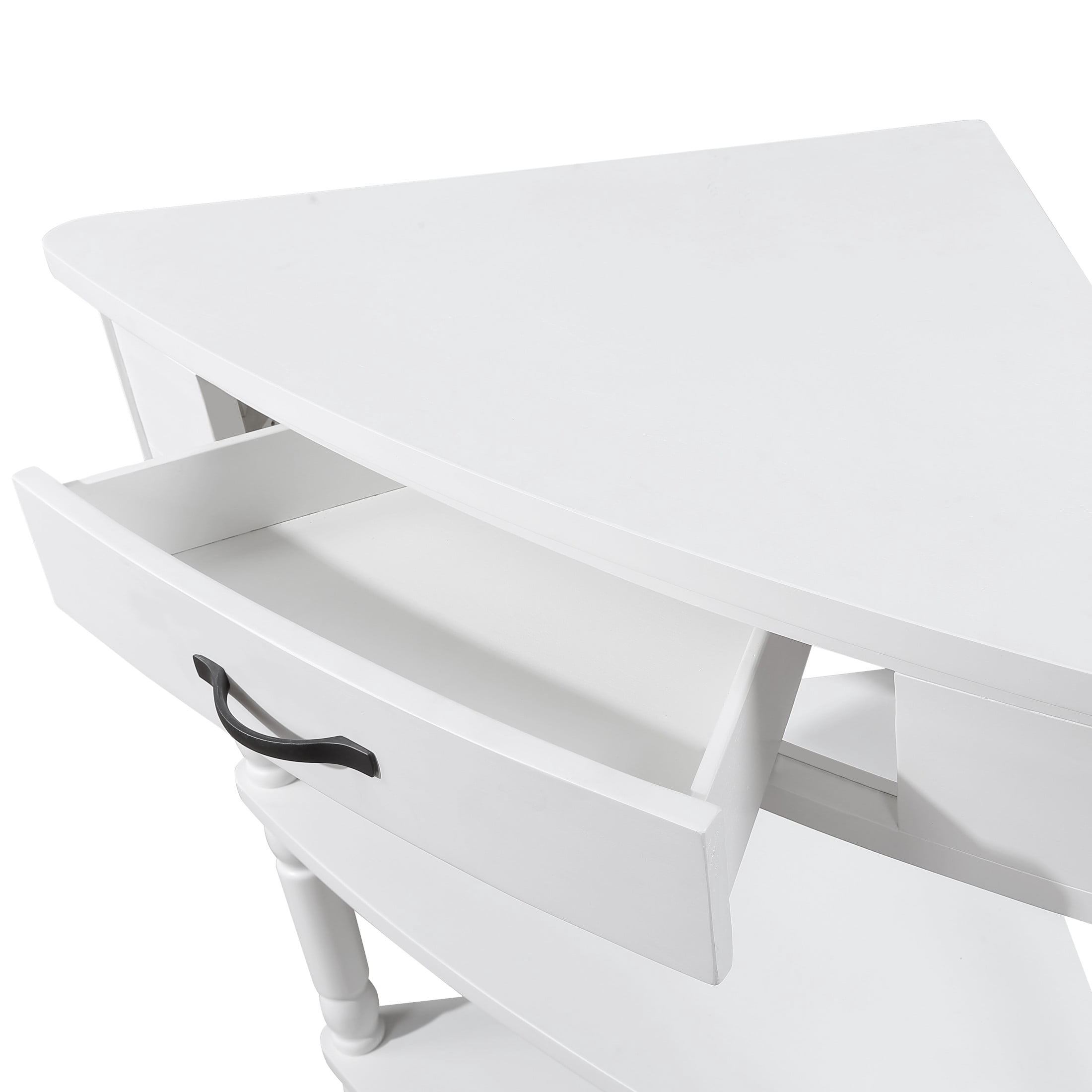 Noble House 34" Triangle Corner Table, MDF Table with Solid Wood Legs, Small Space/Living Room Side Table, Milk White