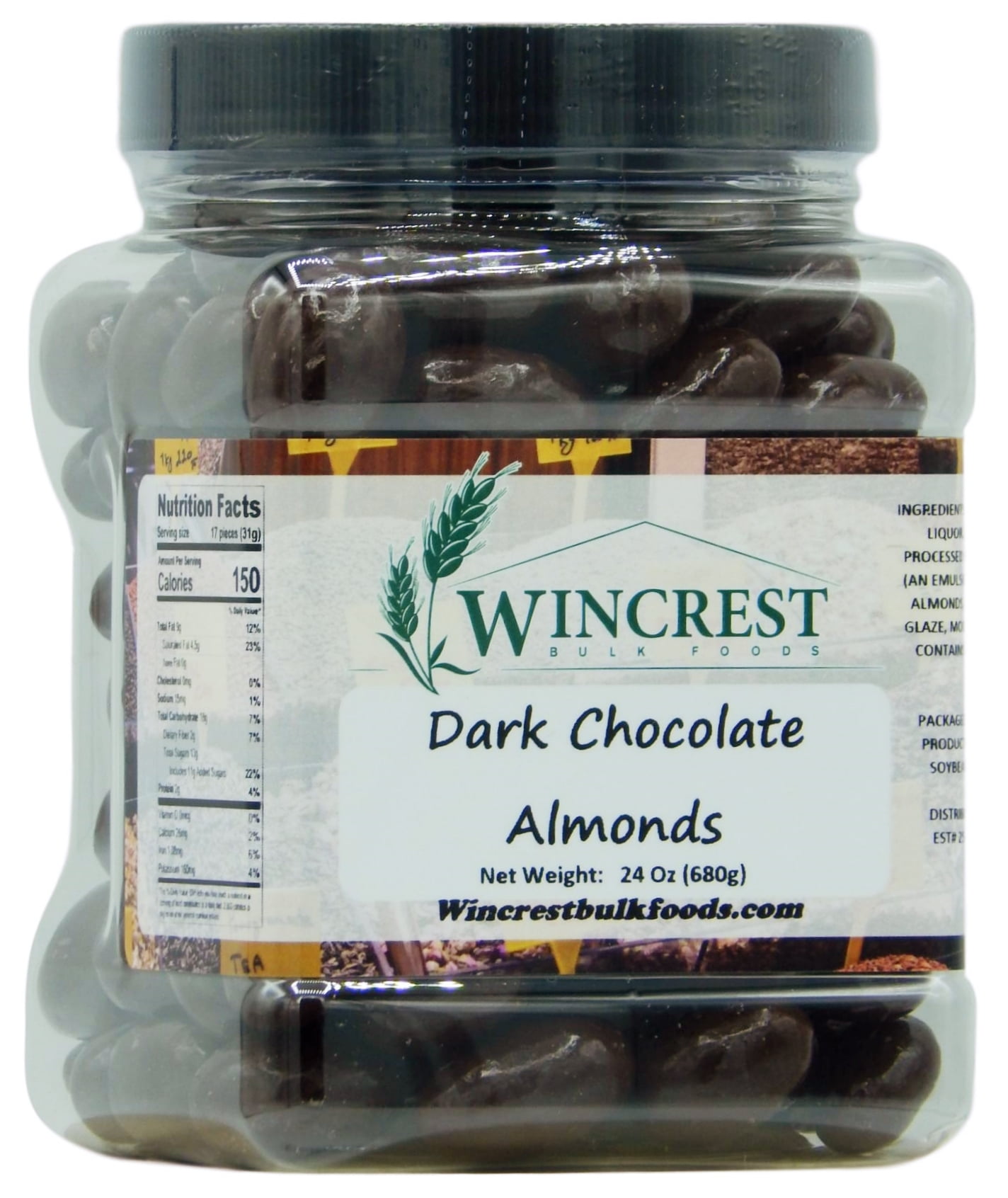 Dark Chocolate Almonds 1.5 Lb Container