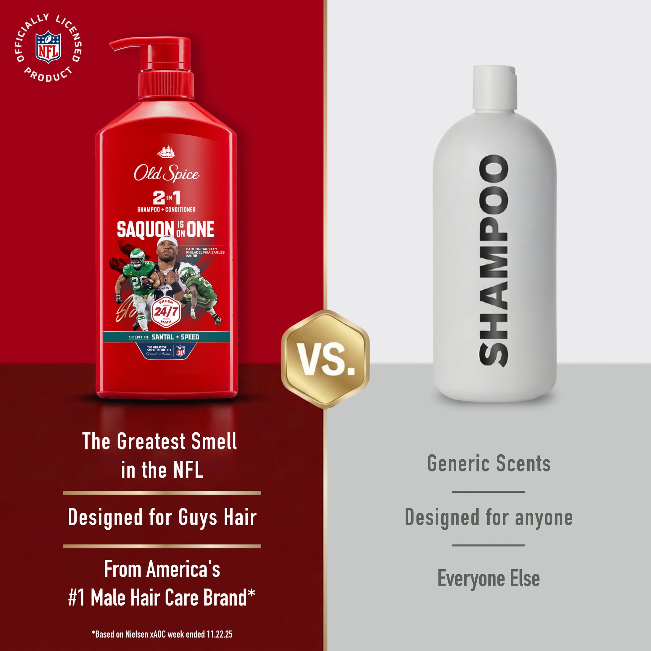 Old Spice 2 in 1 Mens Shampoo and Conditioner, Saquon Is On One, NFL Collection, 21.9 fl oz