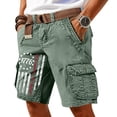thumbnail image 3 of Men's Vintage Distressed Cargo Shorts with Ripped American Flag Print and Multi-Pockets Featuring Relaxed Fit Design for Summer Beach Fishing Hiking Army Green L, 3 of 5