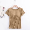 thumbnail image 2 of MEZZALL Women T-Shirts Summer Short Sleeve T Shirts With Built In Bra Pads For Casual Daily Wear O-Neck Boho Solid Color Tops, 2 of 5