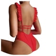 thumbnail image 4 of Lindreshi One Piece Swimsuits for Women Women's One-Piece Swimsuit V-Neck Backless Swimsuit Solid One-Piece Bikini Ruffle Swimsuit, 4 of 7
