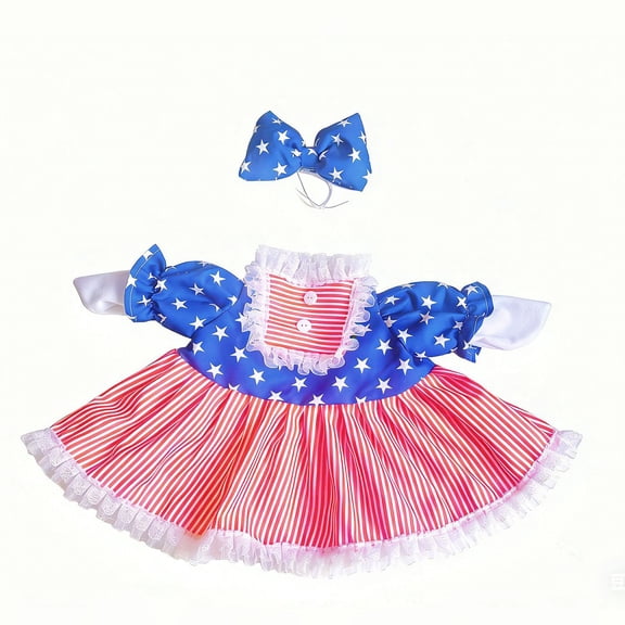 Kojanyu July 4th Porch Goose Patriotic Decoration,Lace Edge Dress with Bow for 250th Anniversary,Independence Day Home Decor