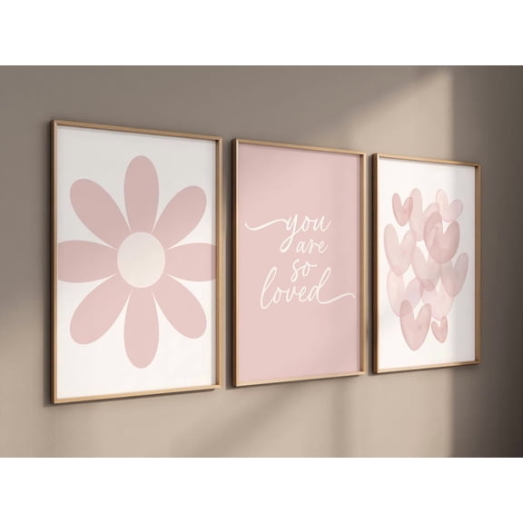 UNFFRAMED Flower Nursery, Flower Prints For Girls Room, You Are So Loved, Blush Nursery, Girl Bedroom Art, Heart Print, Girls Room Decor, Baby Girl #65 Set 3 Prints 8x12