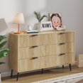 thumbnail image 6 of Furtivusia 6 Drawer Double Dresser for Bedroom, Modern Chest of Drawers with Storage, Wide Storage Cabinet Dresser Organizer for Living Room, Wood Color, 6 of 8