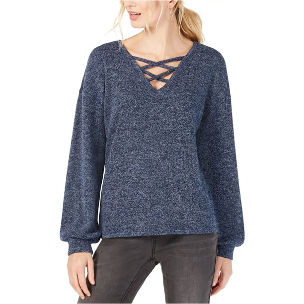 INC Womens Criss-Cross Front Pullover Sweater, Azul, X-Large