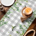 thumbnail image 3 of Spring Plants Table Runner - 70 Inch Long Watercolor Leaves Birds Flowers Gray Plaid Cotton and Linen Blended Dress Scarves Farmhouse Table Runner for Kitchen Dining, Coffee Table, 13" x 70", 3 of 8
