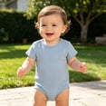 thumbnail image 2 of Weebloom Baby Boy Girl Pajamas Bodysuits Ribbed Short Sleeve Bodysuit Pjs Loungewear Sleepers Romper Onesie Light Blue 6-12 Months, 2 of 6