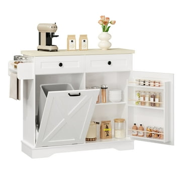 IRONCK Tilt Out Trash Cabinet for 10.25 Gallon Garbage Can, Kitchen Storage Cabinet with Adjustable Shelf, 2 Drawer, Spice Rack and Towel Rack