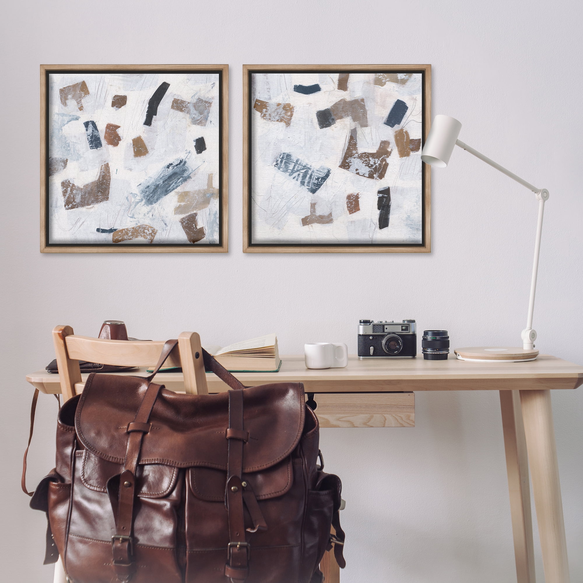 Stupell Industries Scattered Neutral Shapes Abstract Painting Brown Floater Framed Canvas Art Print Wall Art, 25 x 25, Set of 2