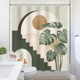 thumbnail image 4 of Sage Green Boho Shower Curtain Mid Century Modern Abstract Tropical Palm Leaf Minimalist Arch Sun 72Wx72L Inch Shower Curtain Bathroom Set Geometric Bath Curtain Bathtub Accessories Home Decor, 4 of 6