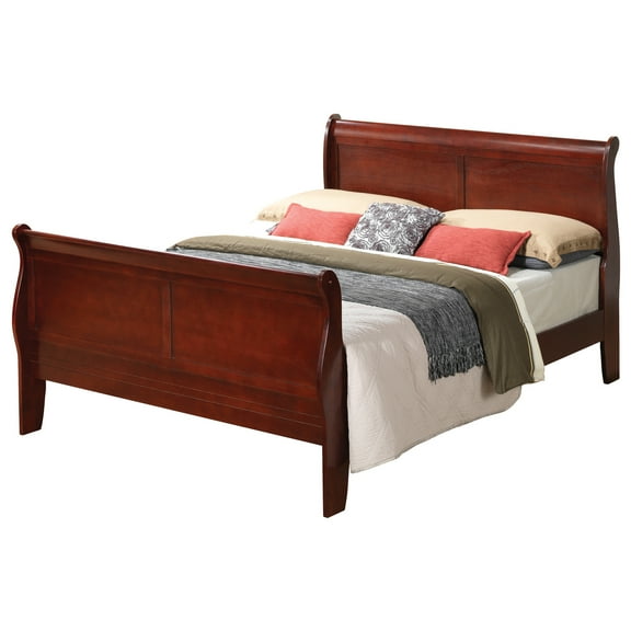 Passion Furniture Louis Philippe Cherry Queen Sleigh Bed with High Footboard