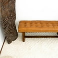 thumbnail image 6 of Pemberly Row Mid-Century Button-Tufted Genuine Leather Upholstered Bench in Tan, 6 of 6