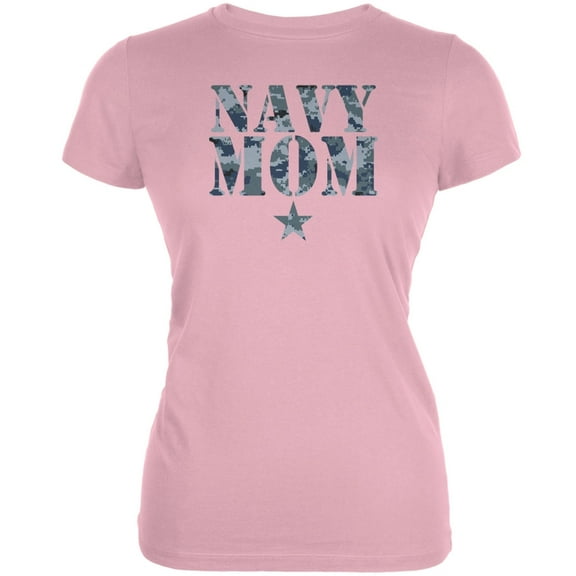 Navy Mom Pink Juniors Soft T-Shirt - Large
