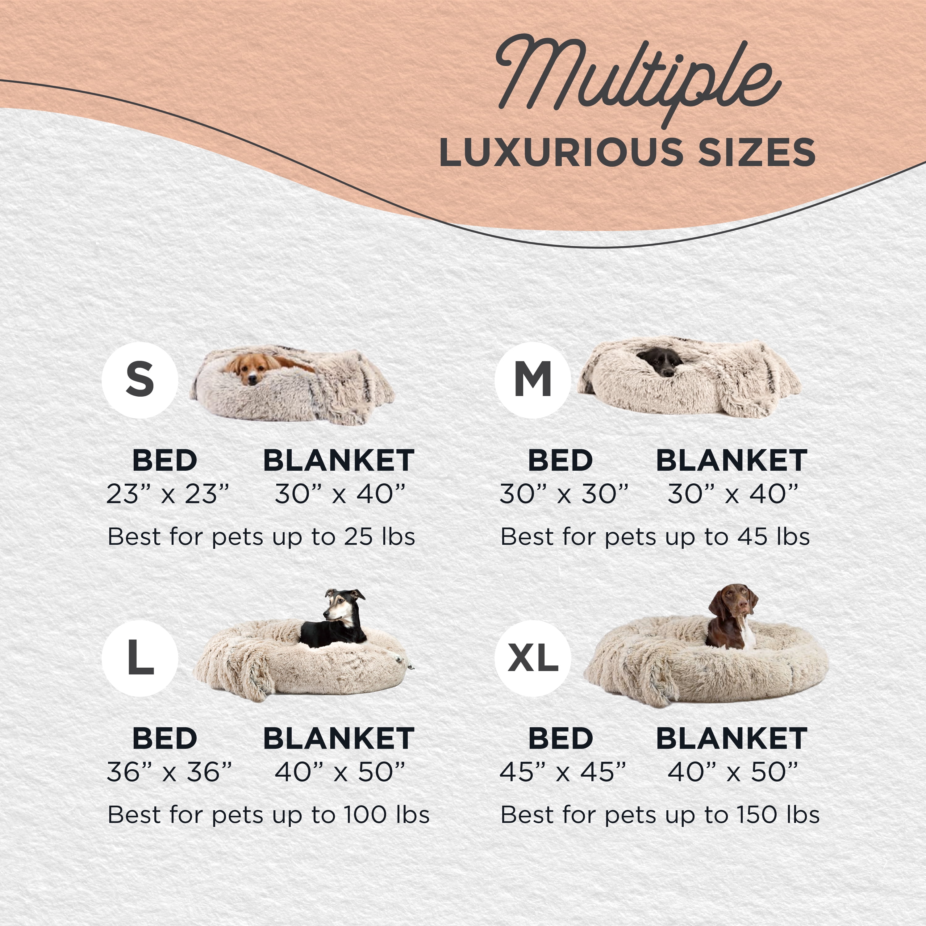 Best Friends by Sheri The Original Calming Donut Dog Bed & Blanket Bundle – Washable Plush Bed for Large Breeds up to 100 lbs, Large (36" x 36") + Throw (40" x 50"), Shag Faux Fur, Taupe