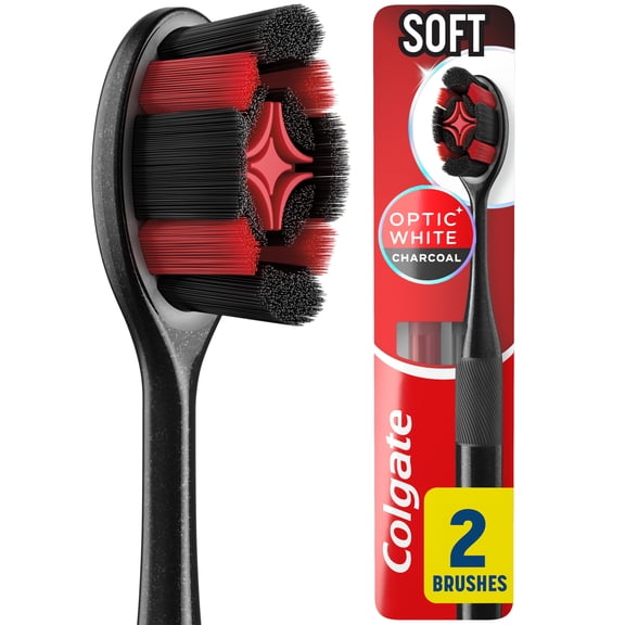 Colgate Optic White Charcoal Soft Toothbrush for Adults, 2 Pack
