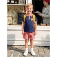 thumbnail image 4 of BemeyourBBs Toddler Baby Boy Back To School Outfit Kids Boys Kindergarten Outfits Baby Boy Summer Clothes Pencil Apple Embroidered Plaid Button Collared Short Sleeve Shirt and Pockets Shorts Set, 4 of 9