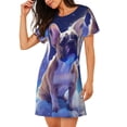 thumbnail image 2 of Disketp Night Sky Winged French Bulldog para Camisón Corto de Manga Corta para Mujeres, Camisón Cómodo con Escote Redondo, Bonito y Confortable, 2 of 6