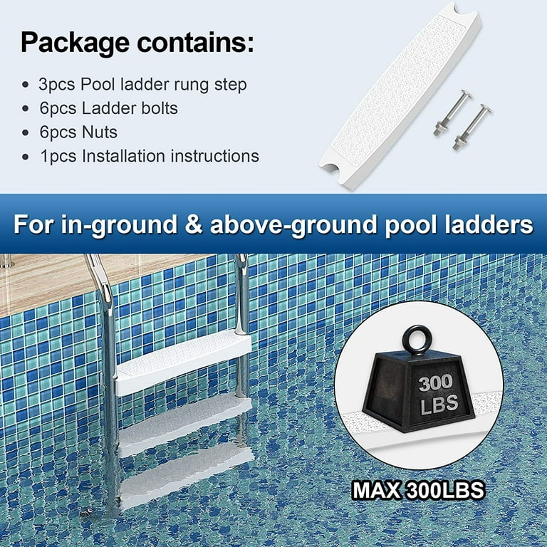 Pool Ladder Steps Replacement, (3-Pack) 18&quot; Universal Heavy-Duty 