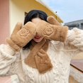 thumbnail image 2 of 2Pcs/Set Embroidery Bear Pattern Hanging Rope Thickened Scarf Gloves Set Women Winter Solid Color Plush Scarf Mittens Costume Accessories, 2 of 10