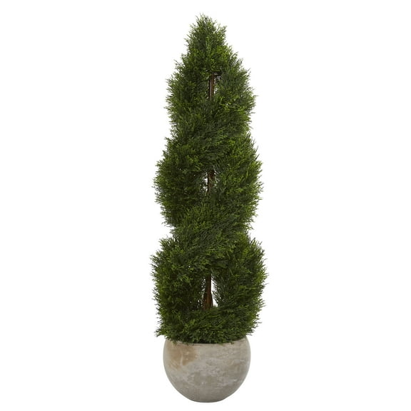 Nearly Natural 4 ft. Double Pond Cypress Spiral Artificial Tree in Sand Colored Planter UV Resistant (Indoor/Outdoor)