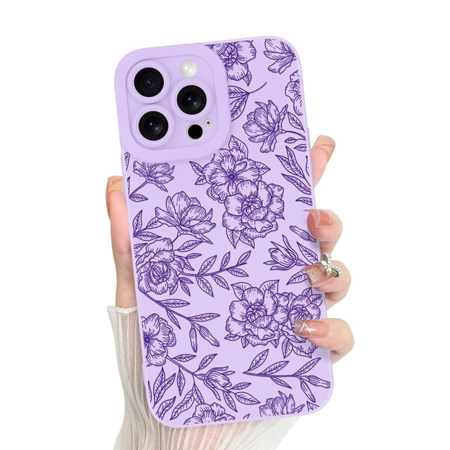 Funda de teléfono MZELQ para iPhone 16 Pro Max Silicone Floral Purple