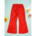 thumbnail image 3 of inhzoy Kids Girls Elastic Waist Sparkly Sequin Flared Pants Dance Performance Shiny Bell-Bottom Trousers Red 7-8, 3 of 7