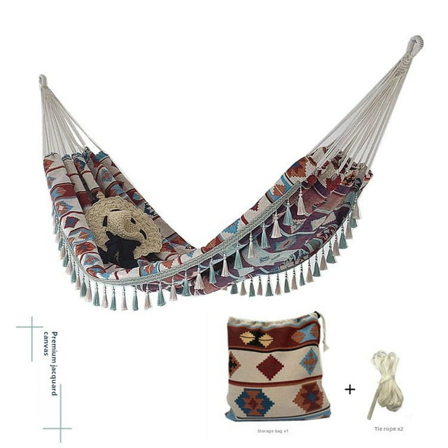 Nordic-Inspired Retro Geometric Canvas Hammock with Petal Detailing - Extra Wide, Portable Outdoor Hammock for Camping & Relaxation, Includes Hanging Ropes, Stylish Design for Garden & Picnic Use