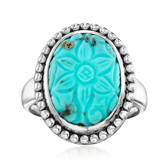 Ross-Simons Turquoise Carved Flower Ring in Sterling Silver, Women's, Adult