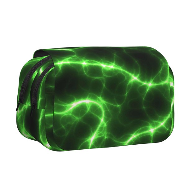 Disketp Green Lightning Estuche de Lápices de Doble Capa con Tapa Abatible y Cremallera, Organizador Escolar para Adolescentes y Adultos