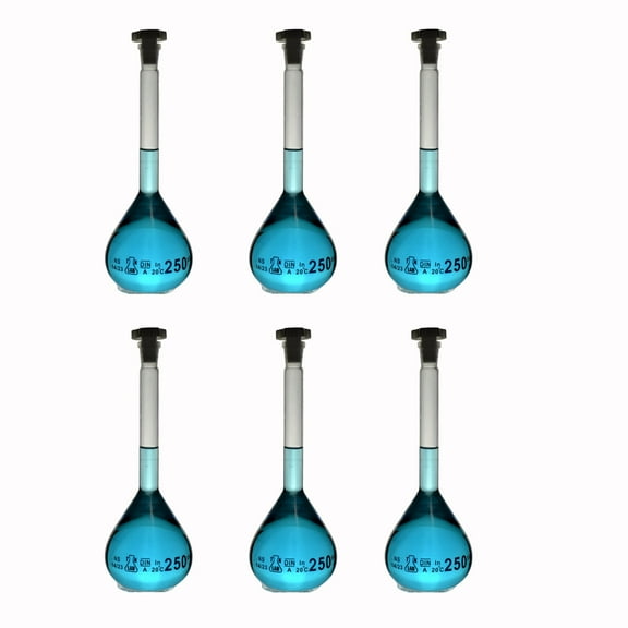 Volumetric Flask 250ml Borosilicate Glass 14/23 Joint Class A Accuracy 6-Pack