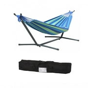MSW Furniture High Quality Hammock with Space Saving Steel Stand Includes Portable Carrying Case_Blue