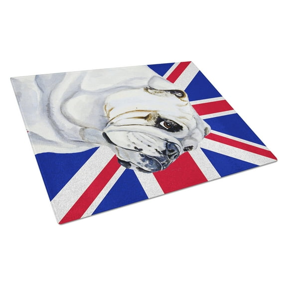 Caroline's Treasures English Bulldog with English Union Jack British Flag Glass Cutting Board Large Size