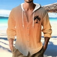thumbnail image 2 of Mens Bamboo Linen Blosues Lace-Up Adjustable Hoodies Front Button Long-Sleeved Tops Hawaii Beach Blosue Shirts Ultra Soft Loose Fit Textured Top Workout Running Golf Outfits, 2 of 5