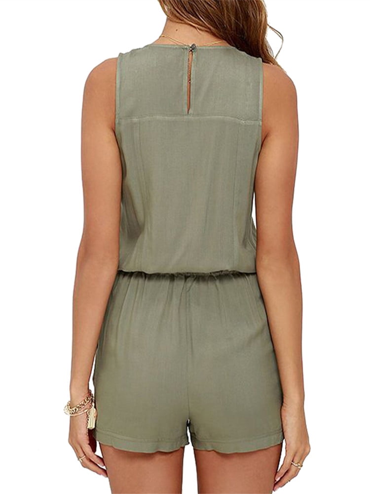 Fiere Womens Big Pockets Drawstring Casual Zipper Solid Color Formal Jumpsuit