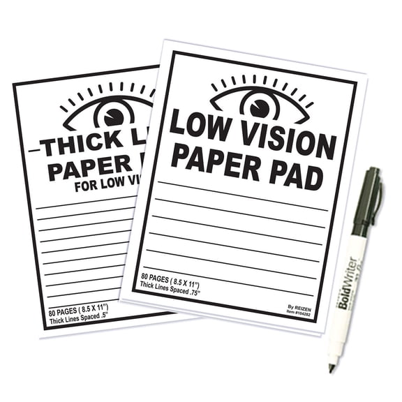 Thick Line Paper Notebook and Low Vision Paper Notebook - Set of 2