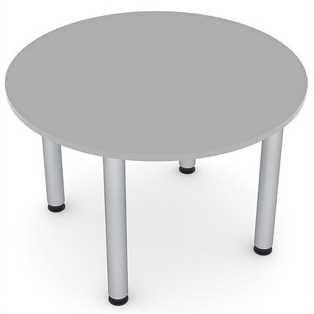 UPC: 0684500160121 | 4 Person Round Conference Table with Post Legs Harmony Series 46  Light Gray