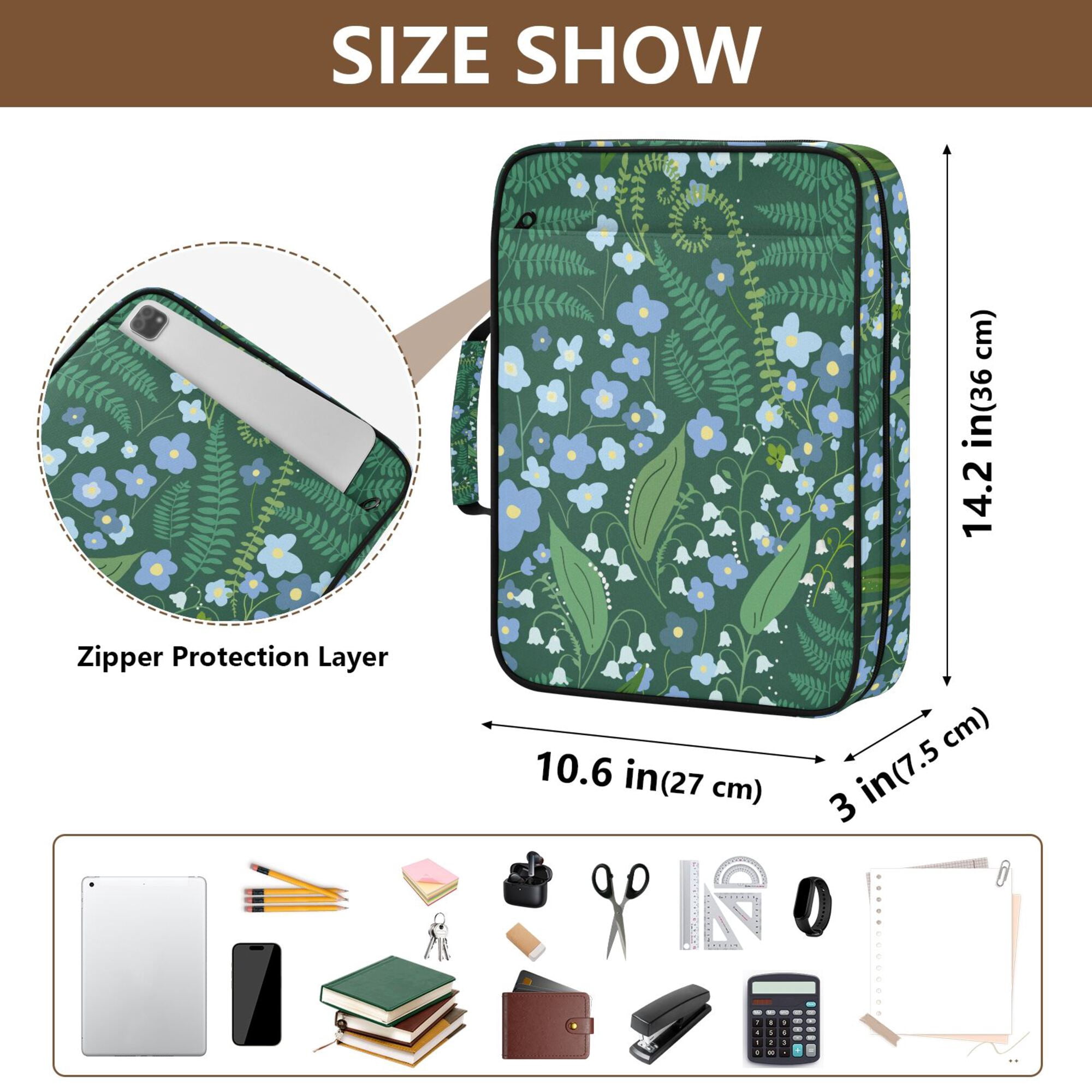 FORMRS Accordion File Folder A4 Size 7-Pocket Expanding Document Organizer Bag with 3 Ring Binder, Blue Flowers Pattern