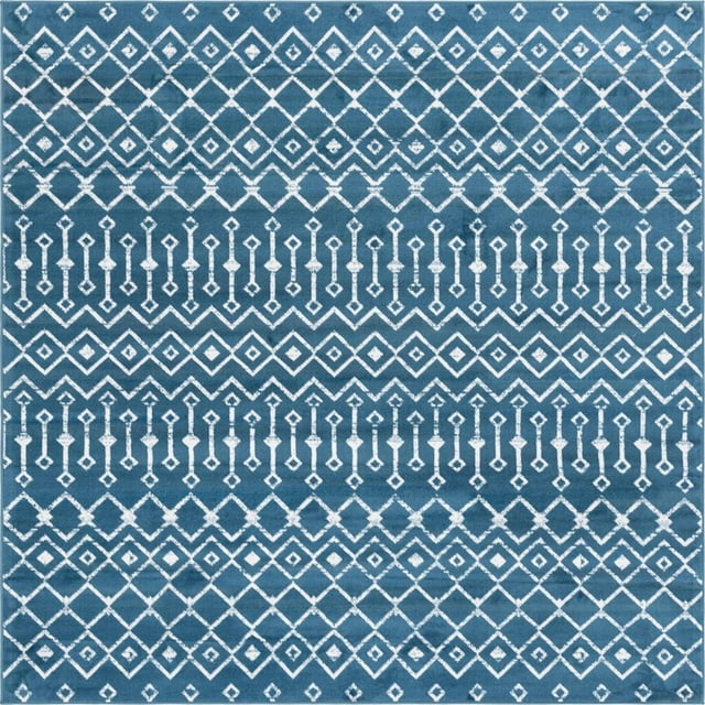 Unique Loom Moroccan Trellis Tribal Rug 8' x 8' Square Dark Blue/Ivory