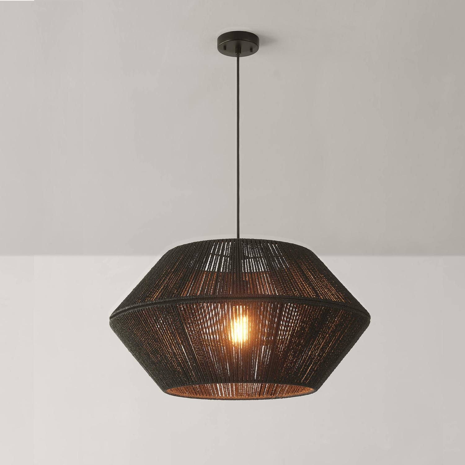 Globe Electric Terra 1-Light Chandelier, Matte Black Natural Twine, Mate Black Canopy and Socket, Designer Black Cloth Hanging Cord, 65470