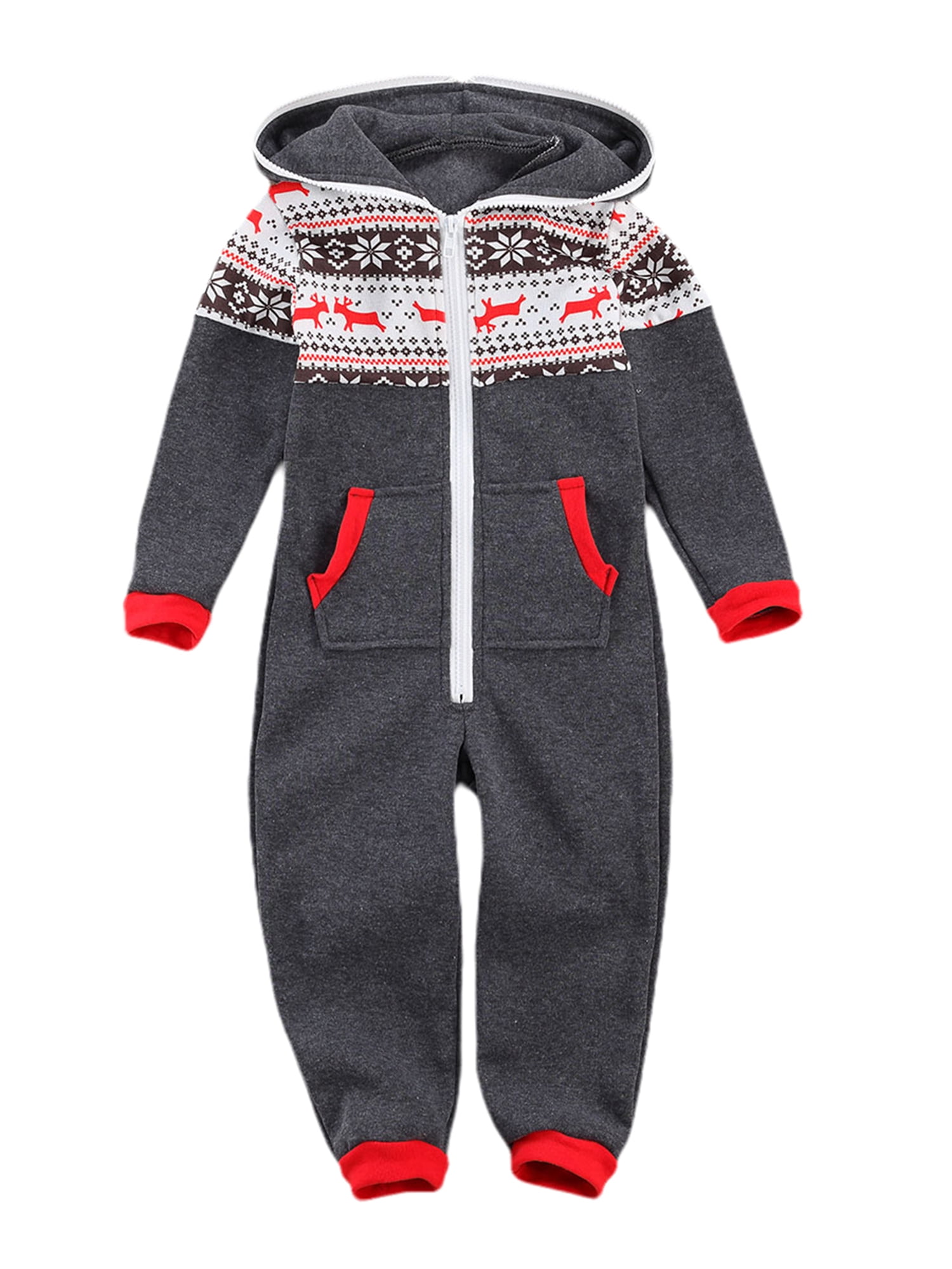 Mioliknya Christmas-Themed Family Pajamas Set Hooded Zip-Front Rompers One-Piece - Walmart.com