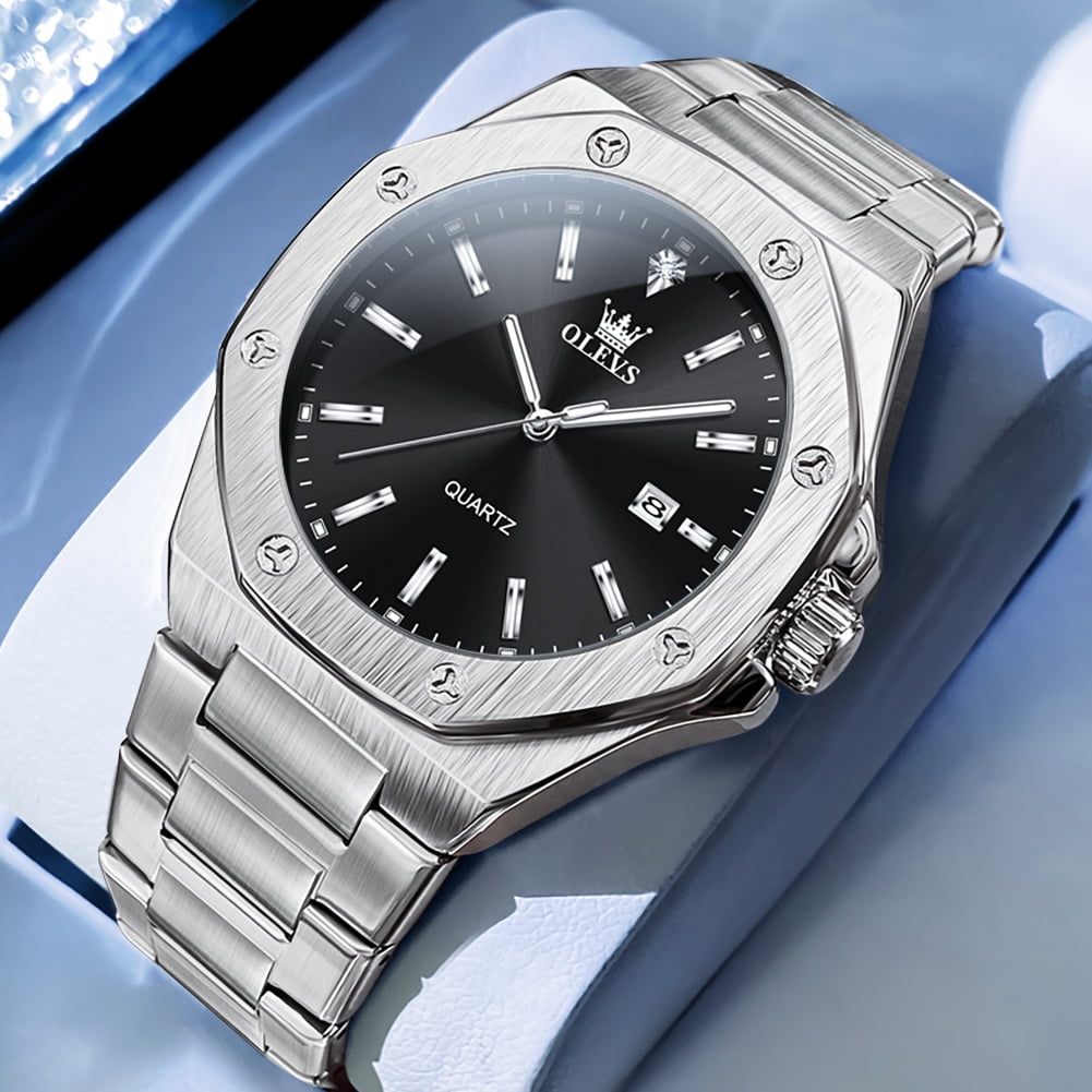 OLEVS Watch for Men Business Dress Diamond Analog Quartz Date Luxury Classic Casual Stainless Steel Waterproof Luminous Mens Wrist Watches Reloj para Hombre