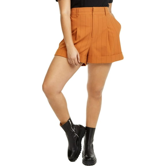 Danielle Bernstein Womens Plus High Waist Pinstripe Wide Leg Shorts Orange 18W
