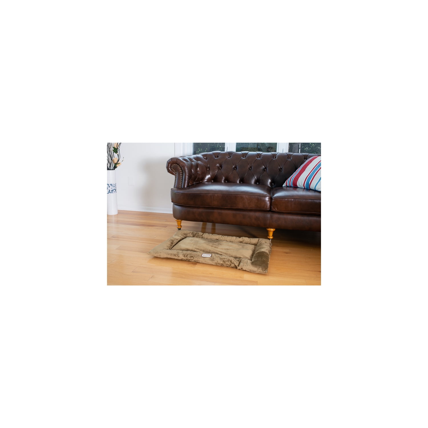Large Velvet Dog Bed - Rectangular Pet Mat with Cushion - Soft Washable Cover - 27x19x2