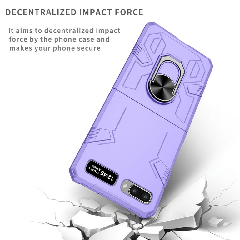 Galaxy Z Flip Case,Z Flip 5G Case,Rugged Military Grade Anti-Fall  Shockproof Heavy Duty Protective Phone Case with Kickstand Magnetic Ring  Stand Full Body Case For Samsung Galaxy Z Flip,Purple 